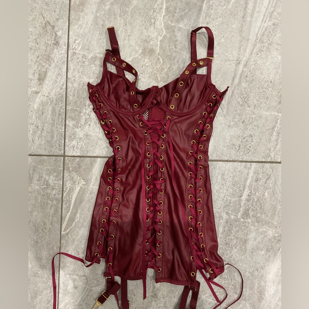 Fashion Nova Burgundy Lace-Up Garter Corset
